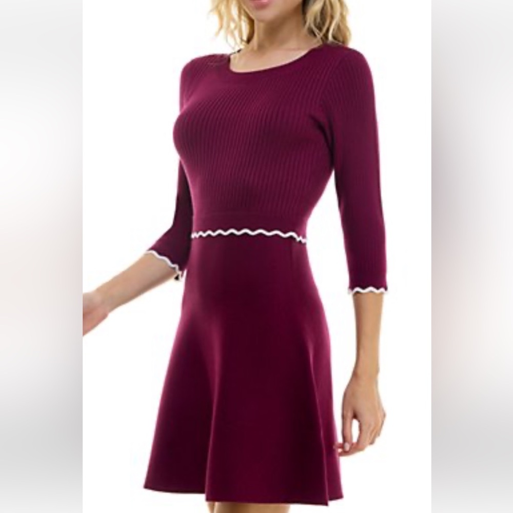Chic Burgundy Dress with White Trim